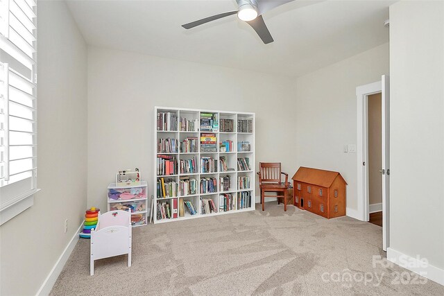 5129 Whitman Ave, Matthews, NC 28105 - playroom with ceiling fan and carpet flooring