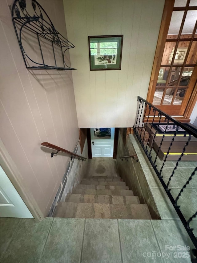 300 Blackmon St S, Bethune, SC 29009 - stairs featuring wood walls