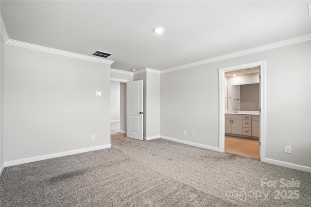 125 Cedar Knoll Cir, Pineville, NC 28134 - unfurnished bedroom with crown molding, light colored carpet, ensuite bathroom, and recessed lighting
