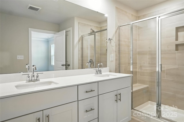 125 Cedar Knoll Cir, Pineville, NC 28134 - full bathroom with double vanity and a shower stall