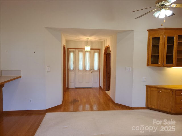 110 Kimberly Ln, Kings Mountain, NC 28086 - entrance foyer with arched walkways, light wood-type flooring, and a ceiling fan