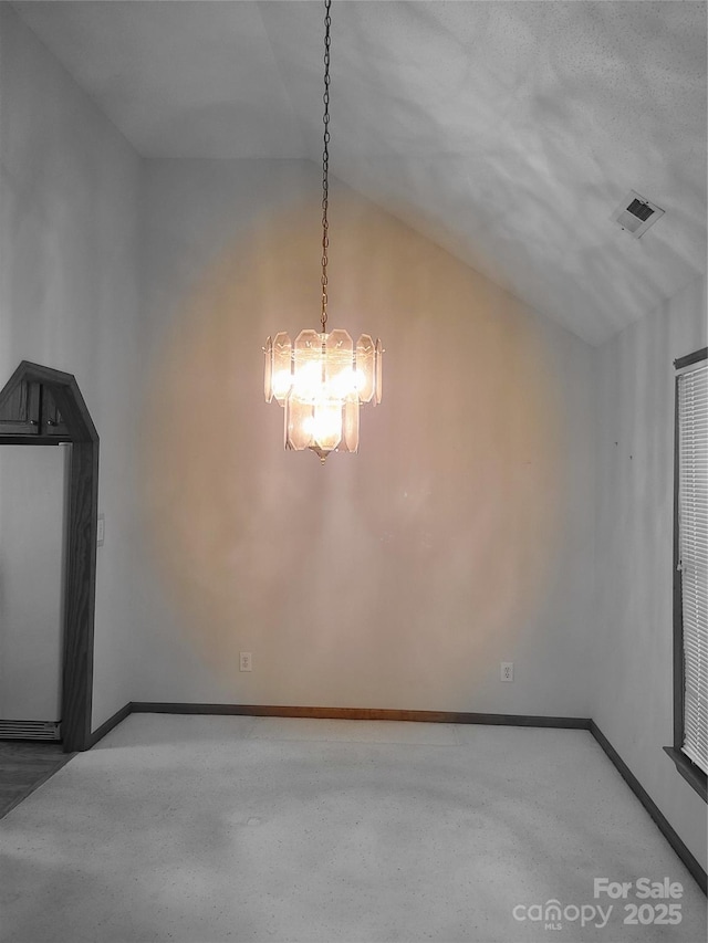 110 Kimberly Ln, Kings Mountain, NC 28086 - spare room with vaulted ceiling and a chandelier