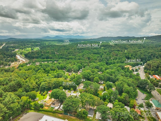 23 Oteen Park Pl, Asheville, NC 28805 - aerial view of property and surrounding area with a heavily wooded area and property parcel outlined