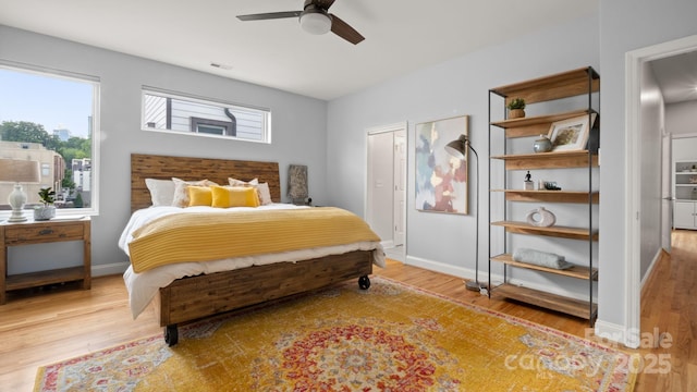1011 Westbrook Dr Unit A, Charlotte, NC 28202 - bedroom with wood finished floors, multiple windows, and a ceiling fan