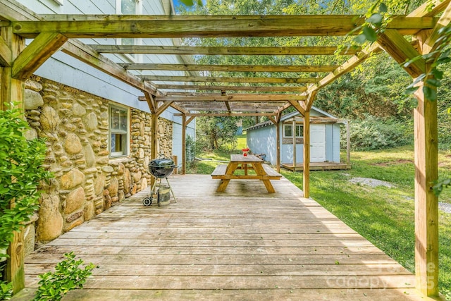 99 Little Oak St, Canton, NC 28716 - deck featuring a shed, a pergola, a yard, and grilling area