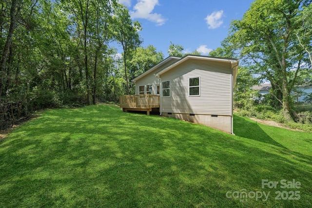 54 Reed St NE, Concord, NC 28025 - rear view of house featuring crawl space, a deck, and a yard