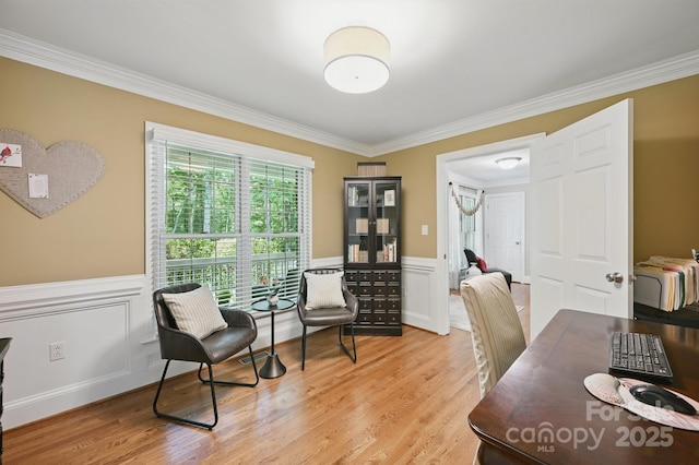 4824 Waxhaw Farms Rd, Waxhaw, NC 28173 - office space featuring crown molding, wainscoting, light wood-type flooring, and a decorative wall