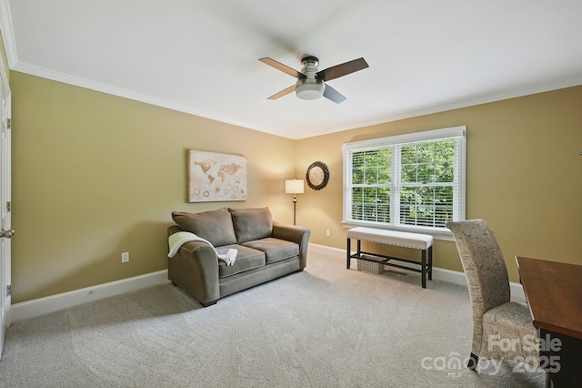 4824 Waxhaw Farms Rd, Waxhaw, NC 28173 - carpeted living room with a ceiling fan and ornamental molding
