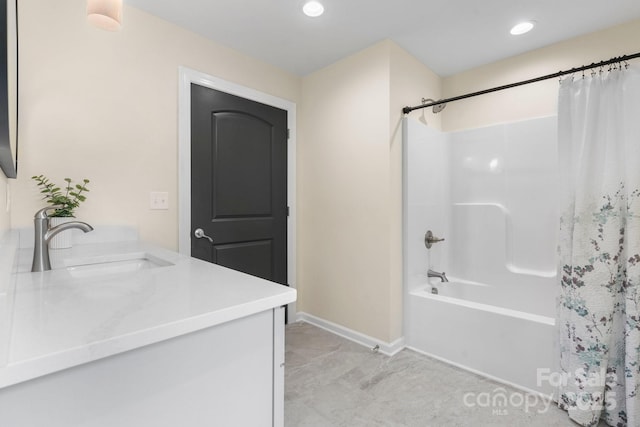 191 Harmony Grove Rd, Nebo, NC 28761 - bathroom with vanity, shower / tub combo with curtain, and recessed lighting