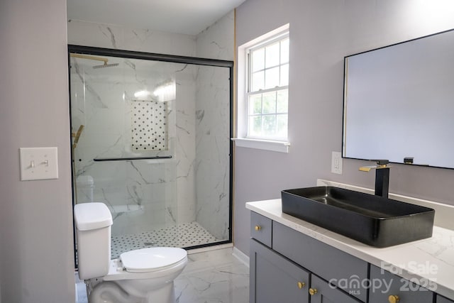 830 Mcarthur Ave, Charlotte, NC 28206 - full bathroom with marble finish flooring, a marble finish shower, and vanity