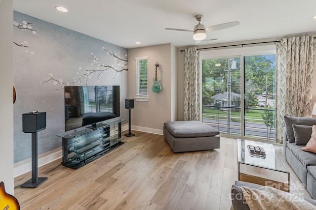 2969 Simpson Dr, Charlotte, NC 28205 - living area featuring healthy amount of natural light, wood finished floors, recessed lighting, and a ceiling fan