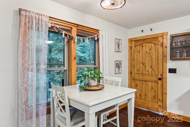 2171 Black Rock Rd, Cherokee, NC 28719 - dining space with dark wood finished floors and a textured ceiling