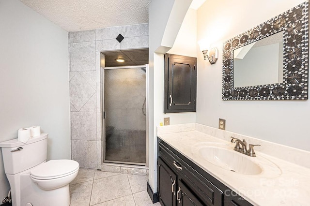 4275 Herman Sipe Rd, Conover, NC 28613 - full bath featuring vanity, a shower stall, a textured ceiling, and tile patterned flooring