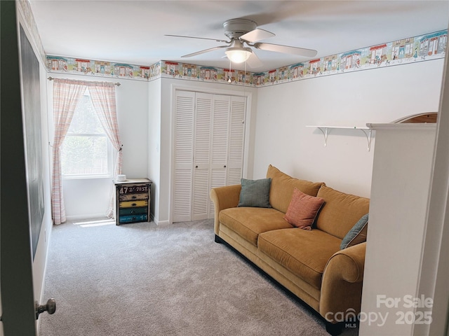 5017 Celeste Ct, Charlotte, NC 27609 - carpeted living area featuring a ceiling fan