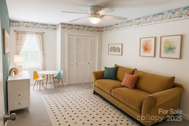 5017 Celeste Ct, Charlotte, NC 27609 - living room featuring carpet floors and a ceiling fan