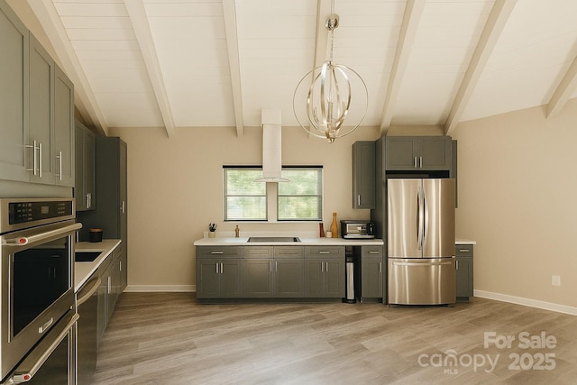 5017 Celeste Ct, Charlotte, NC 27609 - kitchen featuring appliances with stainless steel finishes, light wood-style flooring, light countertops, and gray cabinets