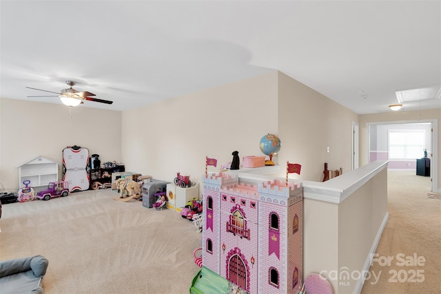 1636 Ridge Haven Rd, Waxhaw, NC 28173 - playroom featuring carpet floors, attic access, and ceiling fan