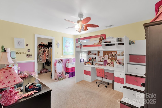 1636 Ridge Haven Rd, Waxhaw, NC 28173 - bedroom featuring a spacious closet, an office area, carpet, a closet, and ceiling fan