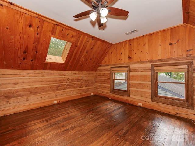 5109 Walnut Grove Ln, Charlotte, NC 28227 - bonus room with wooden walls, hardwood / wood-style floors, lofted ceiling, and a ceiling fan