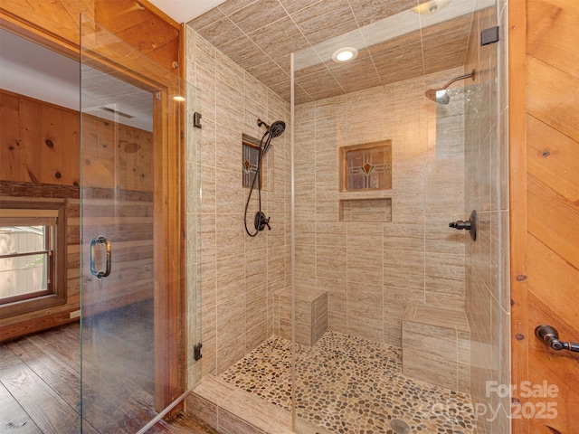 5109 Walnut Grove Ln, Charlotte, NC 28227 - full bath with a stall shower and wood finished floors