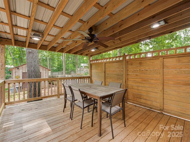 5109 Walnut Grove Ln, Charlotte, NC 28227 - wooden deck featuring outdoor dining space and a storage shed