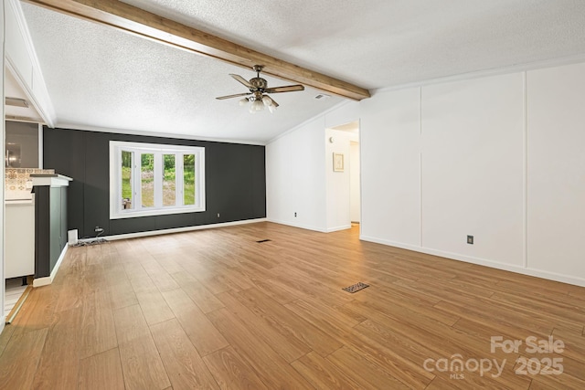 311 Flynn Br, Madison, NC 28753 - unfurnished living room featuring a ceiling fan, a textured ceiling, and light wood-type flooring