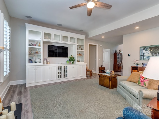 1011 Golden Bell Dr, Waxhaw, NC 28173 - living area featuring ceiling fan, light wood-style flooring, and recessed lighting