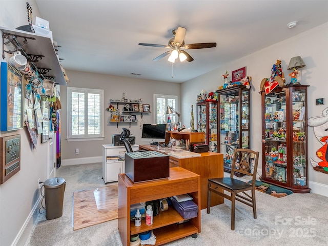 1011 Golden Bell Dr, Waxhaw, NC 28173 - office space featuring light carpet, ceiling fan, and plenty of natural light