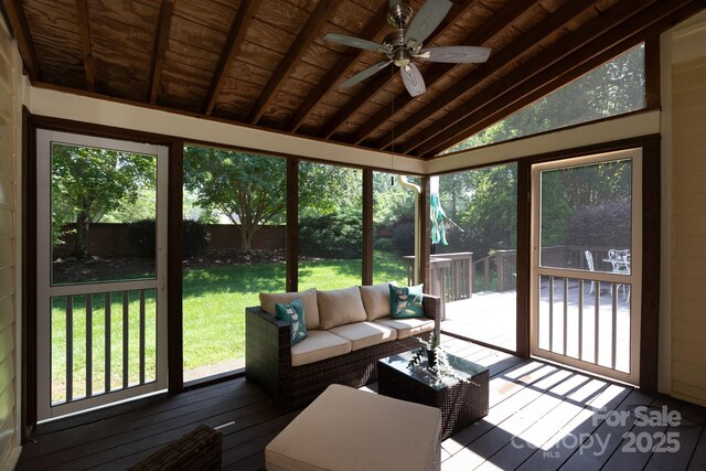 6507 Fairway Point Dr, Charlotte, NC 28269 - sunroom with a ceiling fan and outdoor lounge area