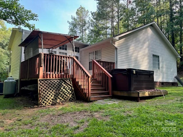1920 Waldeck Ct, Mount Pleasant, NC 28124 - back of house with a hot tub, a deck, stairs, and crawl space