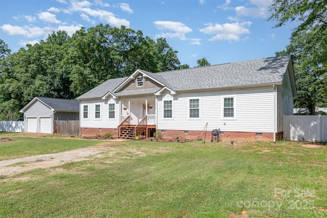 1593 Bloomfield Rd, Rock Hill, SC 29732 - view of front facade with crawl space, a garage, covered porch, and roof with shingles