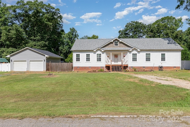 1593 Bloomfield Rd, Rock Hill, SC 29732 - view of front of property with crawl space, a porch, a detached garage, and dirt driveway