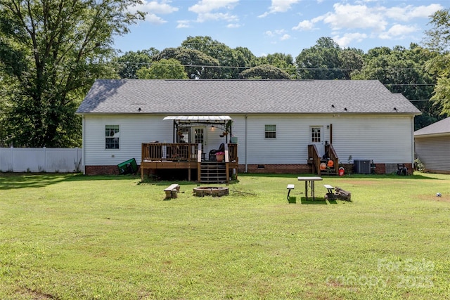 1593 Bloomfield Rd, Rock Hill, SC 29732 - back of property featuring an outdoor fire pit, a wooden deck, crawl space, and a shingled roof