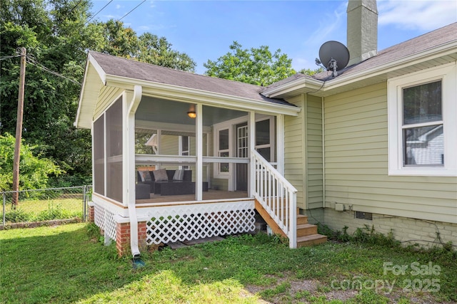 124 Marion St, Clover, SC 29710 - exterior space with crawl space, a chimney, and a shingled roof