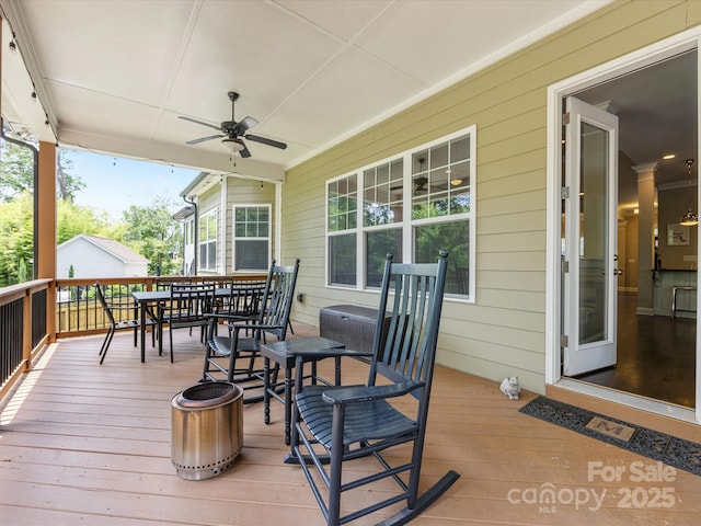 612 Ideal Way, Charlotte, NC 28203 - wooden deck featuring ceiling fan and outdoor dining space
