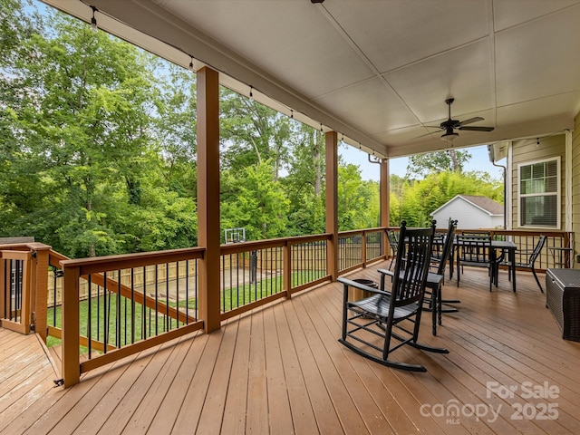 612 Ideal Way, Charlotte, NC 28203 - deck with outdoor dining space and a ceiling fan