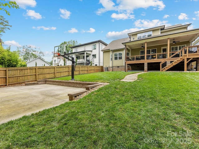 612 Ideal Way, Charlotte, NC 28203 - back of property with ceiling fan, crawl space, stairs, and a deck