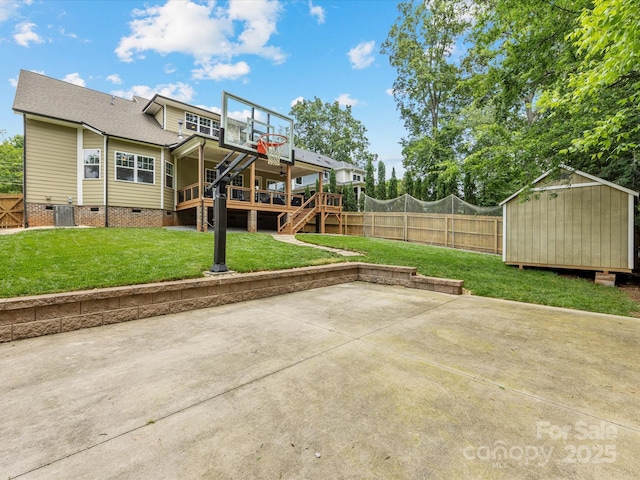612 Ideal Way, Charlotte, NC 28203 - rear view of house with crawl space, stairs, a wooden deck, a patio, and a fenced backyard