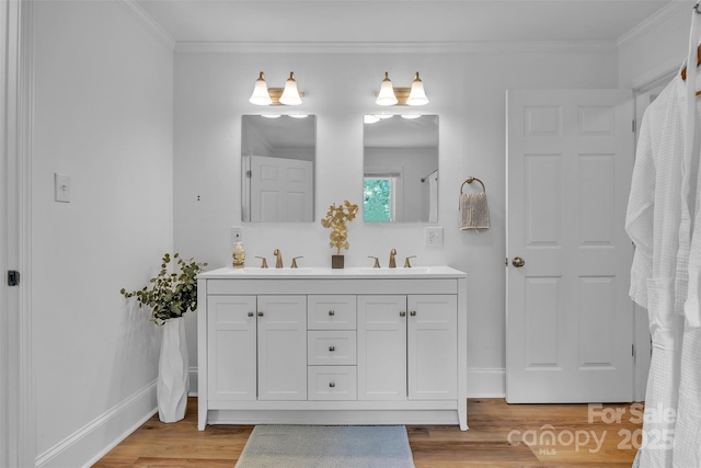 2222 19th Ave NE, Hickory, NC 28601 - full bathroom with double vanity, wood finished floors, and ornamental molding