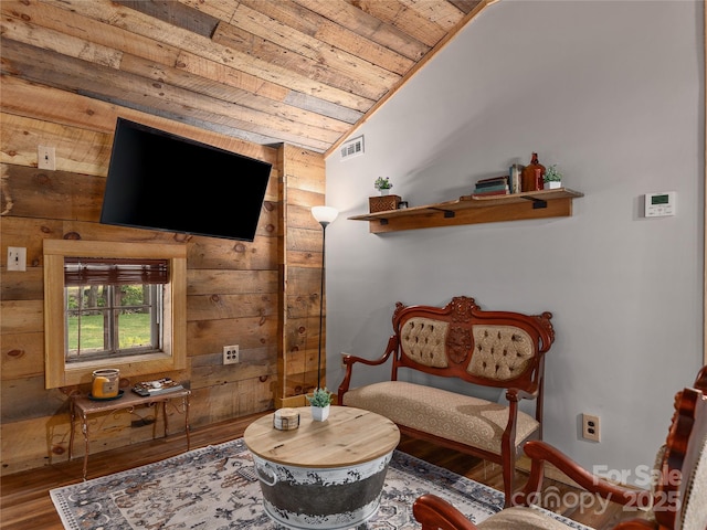 14715 Cruso Rd, Canton, NC 28716 - sitting room featuring wooden ceiling, wood finished floors, and lofted ceiling