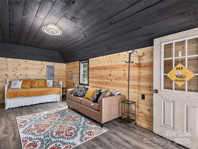 14715 Cruso Rd, Canton, NC 28716 - living area with wooden walls, vaulted ceiling, wood finished floors, and wooden ceiling