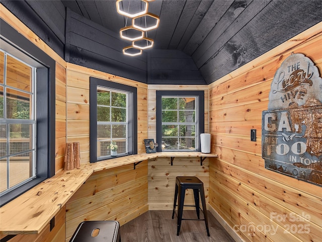14715 Cruso Rd, Canton, NC 28716 - unfurnished office with wooden walls, wood finished floors, and wooden ceiling