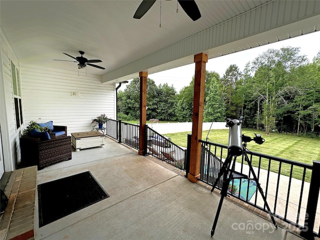 4282 Brandy Creek Ct, Clover, SC 29710 - porch with ceiling fan and a lawn