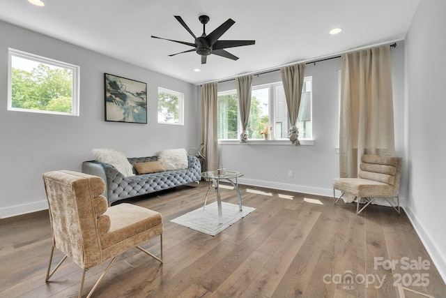 1933 W Trade St, Charlotte, NC 28216 - sitting room featuring wood finished floors, recessed lighting, and a ceiling fan
