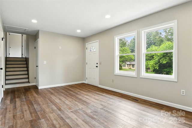 3404 Sheely Rd, Lenoir, NC 28645 - entryway with wood-type flooring, recessed lighting, and stairway