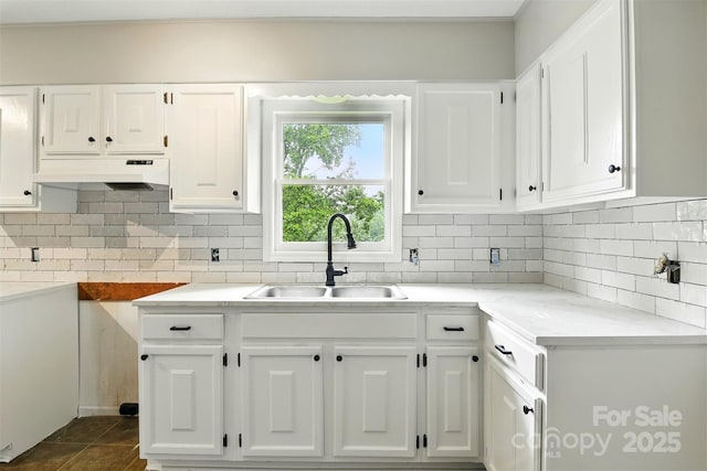 3404 Sheely Rd, Lenoir, NC 28645 - kitchen with under cabinet range hood, white cabinets, and backsplash