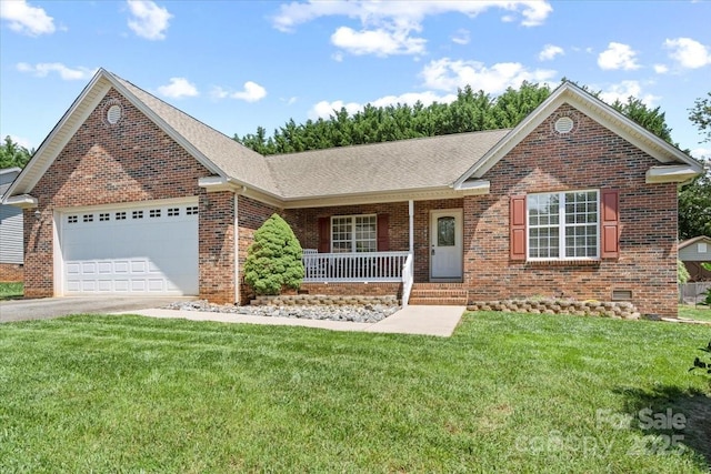 1011 Atherstone St NW, Conover, NC 28613 - view of front of property with covered porch, asphalt driveway, brick siding, and an attached garage