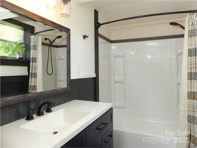 820 Baldwin Ave, Marion, NC 28752 - bathroom with vanity and shower / bathtub combination with curtain
