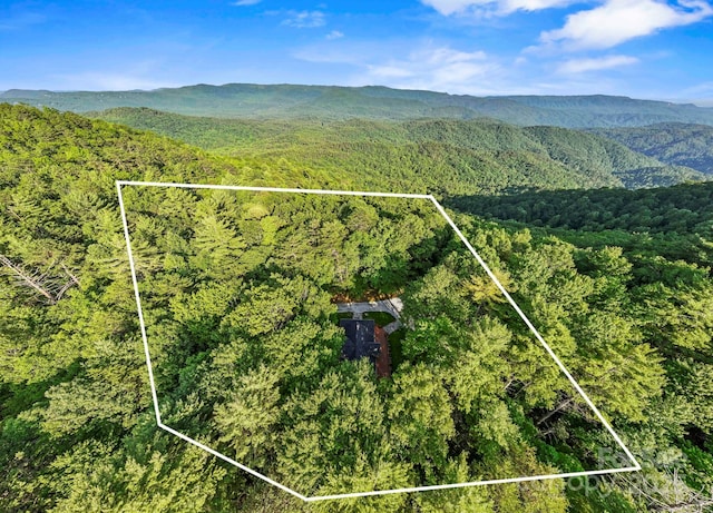 327 Flat Ridge Dr, Lake Toxaway, NC 28774 - aerial view of property and surrounding area featuring property parcel outlined and a mountain backdrop