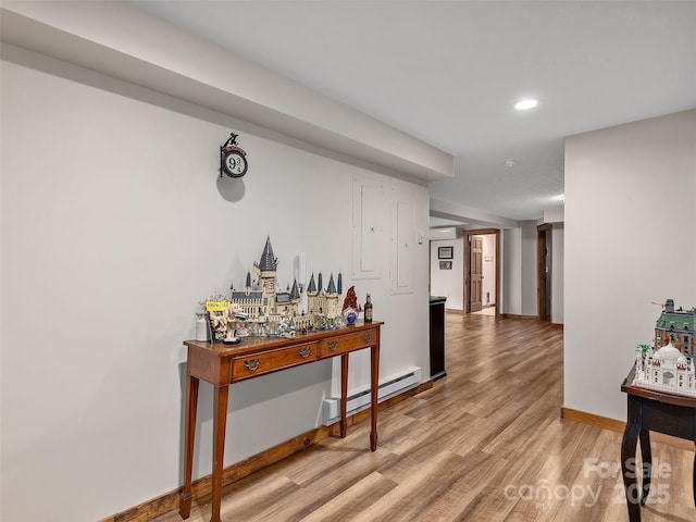 505 Scenic Cir, Waynesville, NC 28786 - hall with a baseboard radiator, light wood-type flooring, and recessed lighting